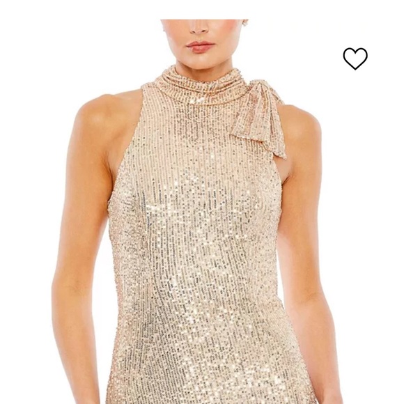 MAC DUGGAL Ieena Sequined Soft Tie Halter Neck Column NWT Size 2 - Picture 2 of 9